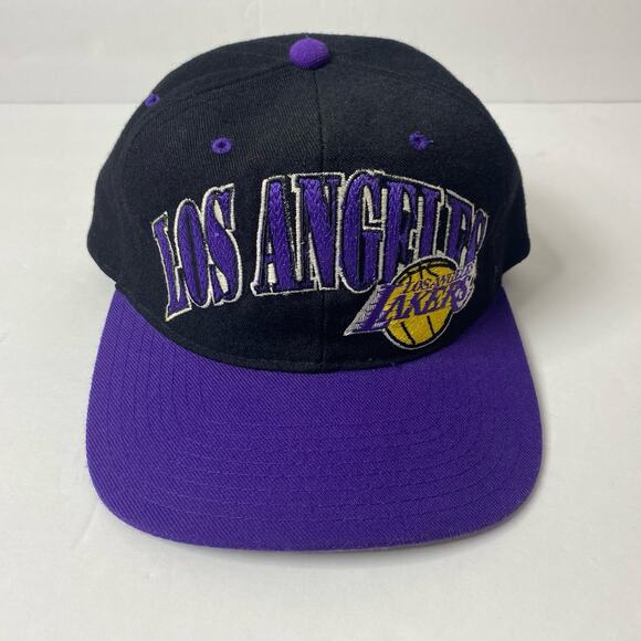 Vintage Starter Hat Black Purple LA Lakers Snapback Wool Embroidered Spell Out